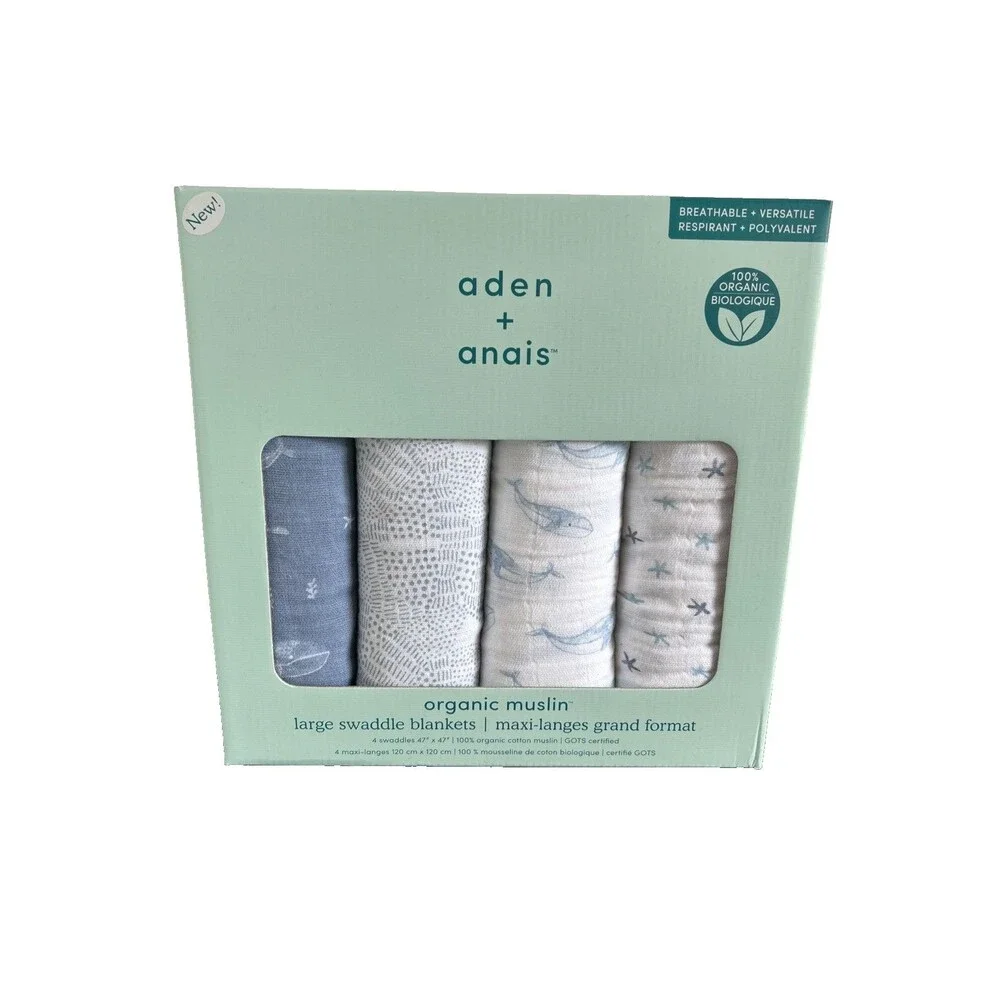 aden + anais Oceanic Organic Cotton Muslin Large Swaddle Blankets 4-pack 47 x 47